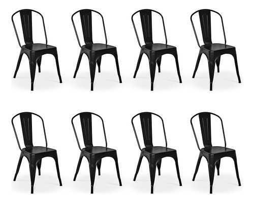 Conjunto 8 Cadeiras Tolix Iron - Design Estrutura Da Cadeira Preto