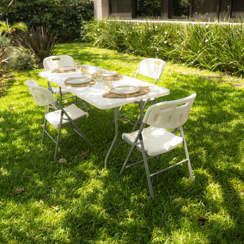 Kit 2 Mesas Dobravel Vira Maleta Com Alça 1,80m Camping Cor Branco