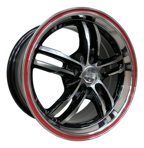 Llanta Deportiva Bk319 R14 4x100 Chevrolet Renault Toyota Vw Diamantado Negro / Linea Roja