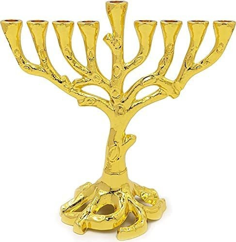 Imagen 1 de 3 de Hanukkah Menorah Tree Of Life, Gold Finish For Chanukah, Fit
