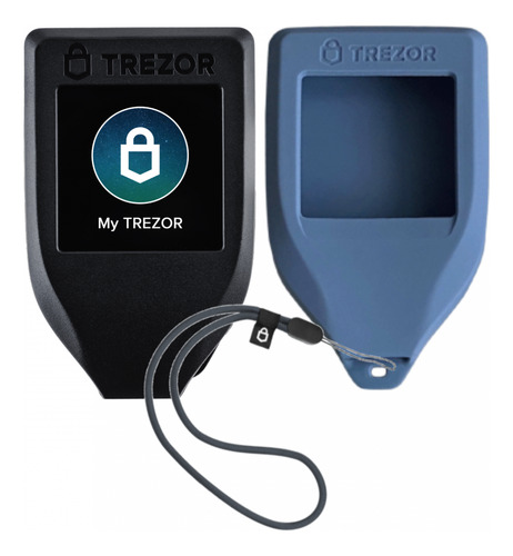 Pack Trezor T Billetera Cripto + Funda Celeste Y Lanyard