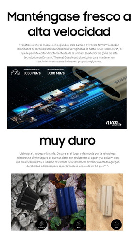 Imagen 2 de 8 de Disco Duro Ssd Externo Samsung T7 Shield 1tb Portable Usb-c