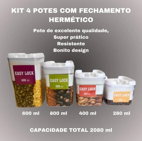 Kit 4 Potes Herméticos Acrílico Multiuso Casa Cozinha Agora!