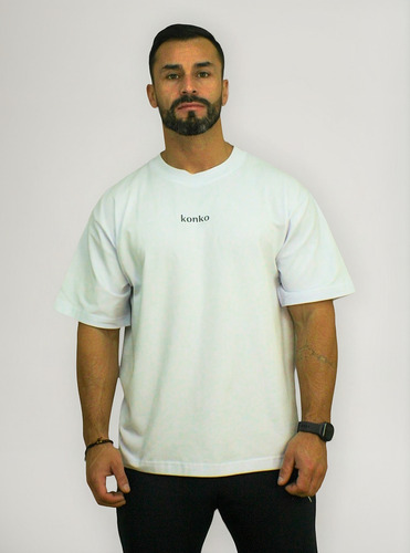Polera Oversize Manga C Hombre Flex Cotton Blanca Hard Konko