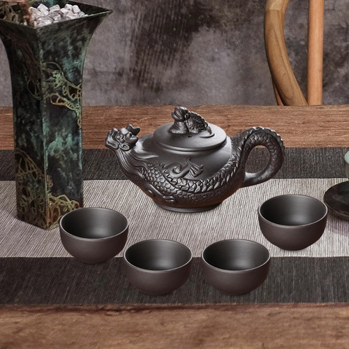 3 Juego De Té De Kung Fu, Tetera Y Taza Con 4 Tazas, Negro