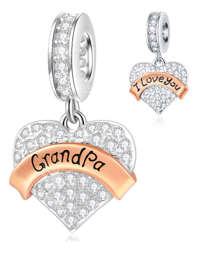 Dije Charm Corazon Abuelo Grandpa Te Amo Love You 925 Plata