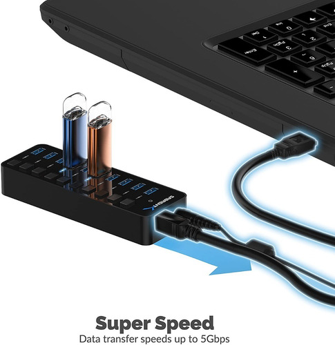 Imagen 4 de 7 de Hub Usb - Sabrent - 10 Port Usb 3.0 Switch On/off Fuente 5a