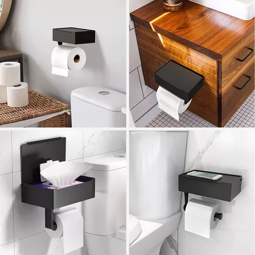 Portarrollos Baño Negro con Caja de Pañuelos Húmedos Soporte de Papel  Higiénico en Acero Inoxidable Gran