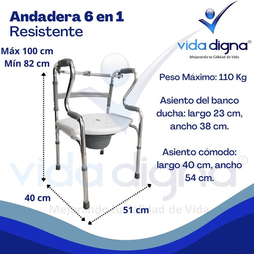 Andadera Ortopedica Multifuncional 6 En 1 Comodo Silla Ducha
