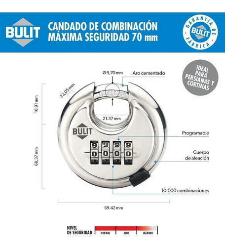 Imagen 6 de 8 de Cadena Bulit Máxima Seguridad 150cm + Candado De Combinación