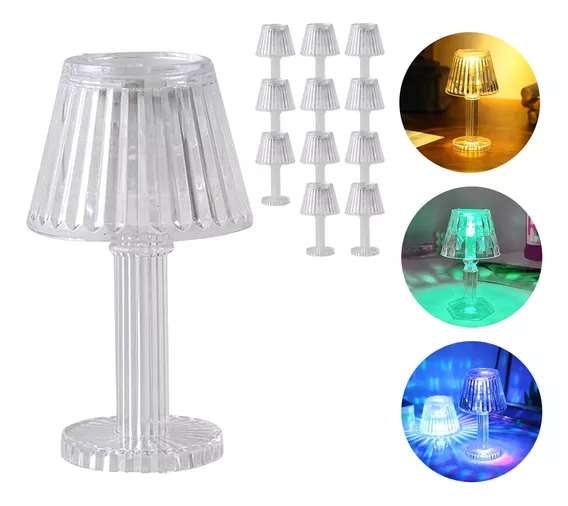 Mini Lámpara Velador Led Inalámbrica Mesa Cristal Pilas X 12