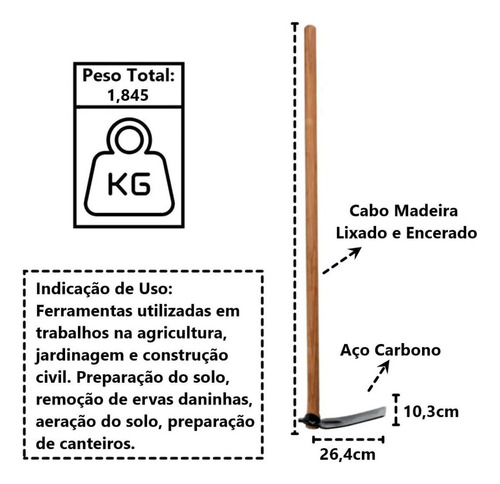 Enxadão Com Cabo 120cm Mini Alpe Aço E Madeira Resistente