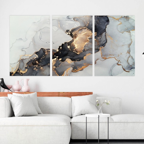 Imagem 3 de 9 de Quadro Abstrato Em Arte Moderno Luxo Decorativo Jogo 3 Peças