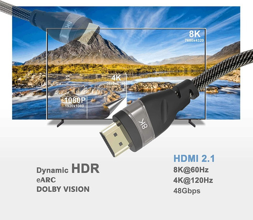 Cable Hdmi 2.1, 8k Alta Velocidad, 48 Gbps, (7680 X 4320) 2m