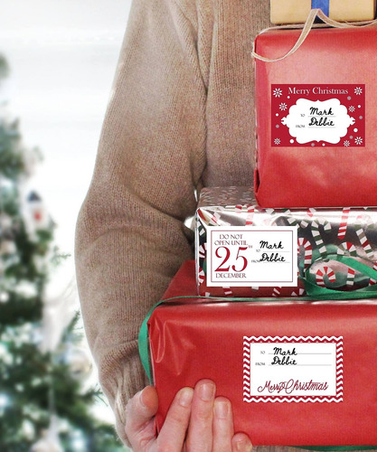 Etiquetas De Regalo Para Navidad 60 Piezas Color Rojo Blanco