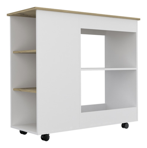 Mueble Microondas Bajo + Meson Cocina Ruedas - Blanco/duna