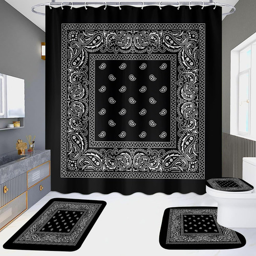 Juego De 4 Cortinas De Ducha Y Alfombras De Baño, Diseño De