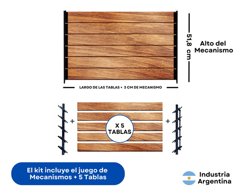 Mecanismo Regulable + Madera Pergola Quincho 5 Aletas Negro