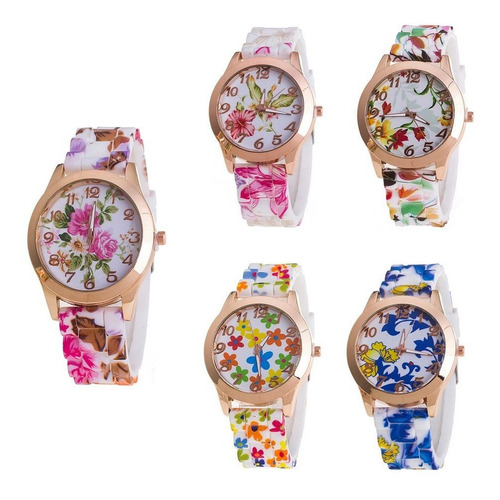 Cdybox Ladies Ladies Girls Floral Dial Silicone Band Relojes