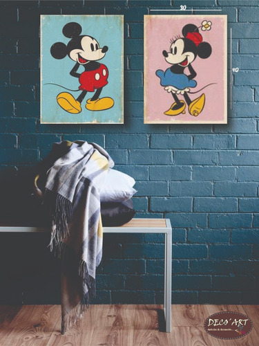 Cuadros Decorativos Mickey Y Minnie Mouse Retro  (2pz) 30x40