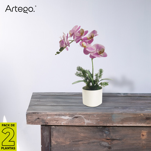 Planta Artificial Moderna Con Maceta Decorativa Real Style Orquídea Mora Compacta Pack De 2 Unidades De 40cm De Alto Artego Para Hogar Sala Comercio Oficina