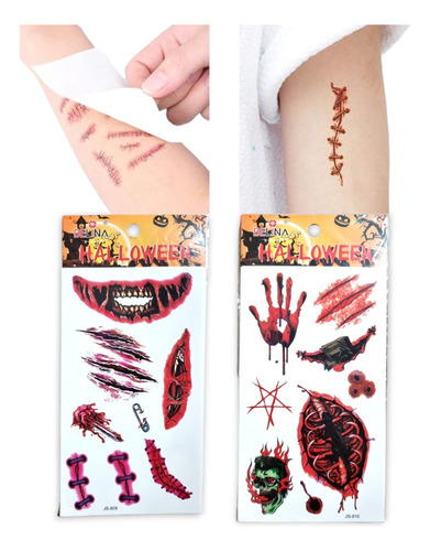Tatuajes Temporales Heridas Halloween 2 Laminas 