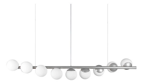 Lustre Pendente Figo Prata - 9 Globos Esfera De Vidro Branco