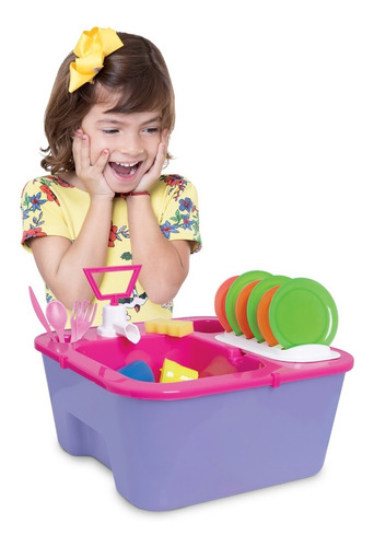 Pia Cozinha Infantil Brinquedo Sai Água C/ Louças