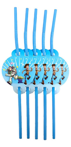10 Popotes Flexibles De Color Azul Con Diseño De Toy Story