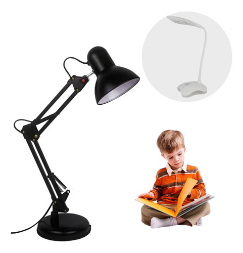 Luminária Mesa Articulável Com Base E Garra Bivolt 52cm Cor da cúpula Preto Cor da estrutura Preto 110V/220V