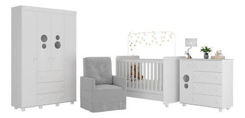 Quarto Bebê C/colchão E Poltrona Pimpolho Multimóveis Mp4091 Cor Branco/Cinza