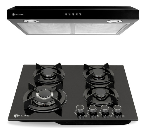 Combo Parrilla De Gas 4 Quemadores Y Campana 60cm Os4br60 Color Negro