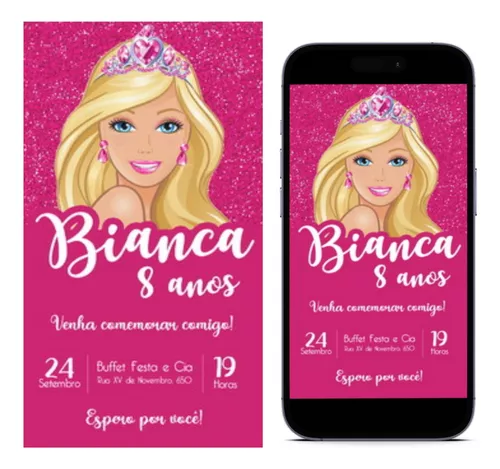 Convite Digital de Aniversário para Whatsapp Barbie