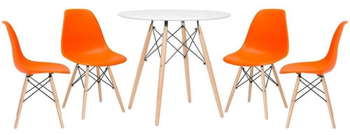 Kit Mesa Jantar Eames Wood 80 Cm 4 Cadeira Eiffel  Cores Cor da tampa Mesa branco com cadeiras laranja