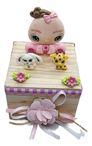 Recuerdo Bautizo Niña 2 Pz En Caja De Madera Natural