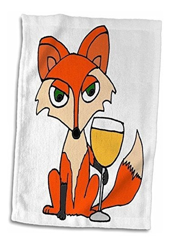 Rosa 3d Foxy Red Fox Drinking Glass Of White Wine Toalla De 