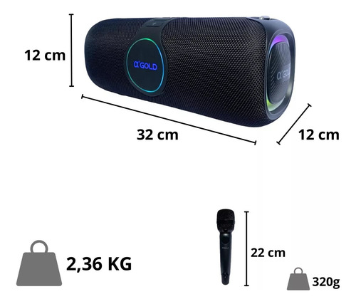 Caixa De Som A'gold 120w Ipx6 Com Microfone E Controle Sm-32