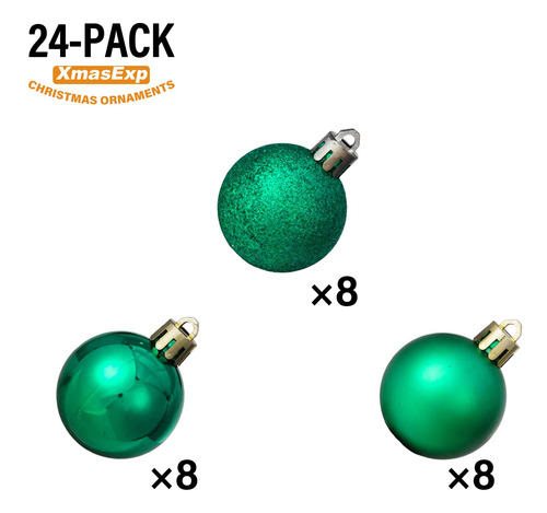 Juego De 24 Mini Esferas Inastillables Para Navidad Verde