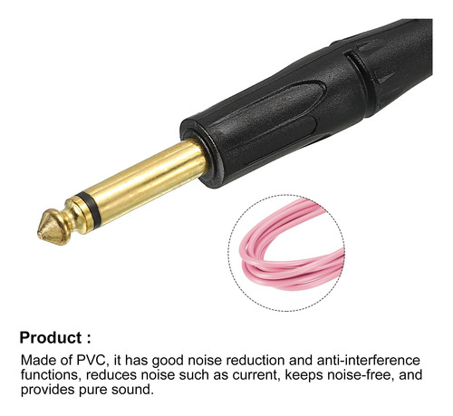 Cable De Instrumento Para Guitarra Y Bajo 3 Metros Rosa