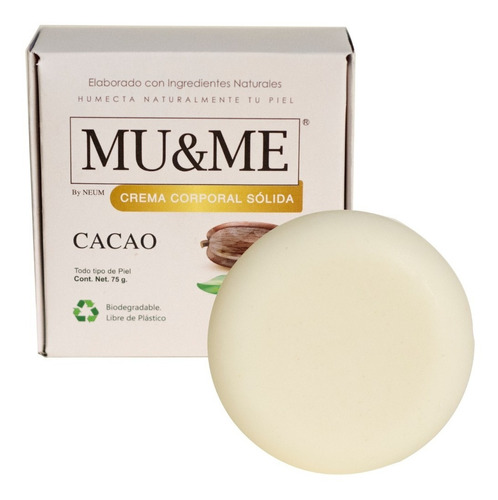 Crema Solida De Cacao - Neum Humectante Corporal (70 Gr) Tipo de envase Caja biodegradable Tipos de piel Todo tipo de piel