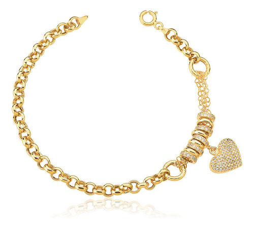 Pulseira Feminina Em Ouro 18k Portuguesa Com Pingente E Argo