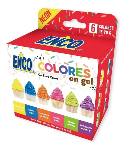 Kit 6 Colores Gel Neón Comestibles 20 Grs Enco Pt-920006