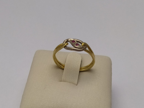 Antiguo Anillo En 2 Tonos De Oro 18k Y 2 Rubí