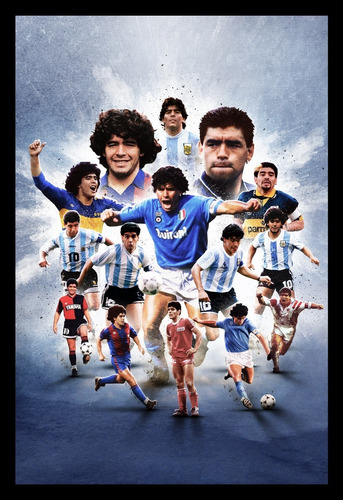 Diego Maradona Boca Napoli Newells Cuadro Enmarcado 45x30cm