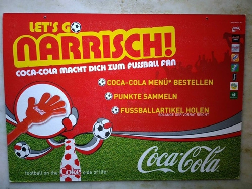 Cartel Publicidad Coca Cola Y Futbol Aleman, Carton Duro (Usado)