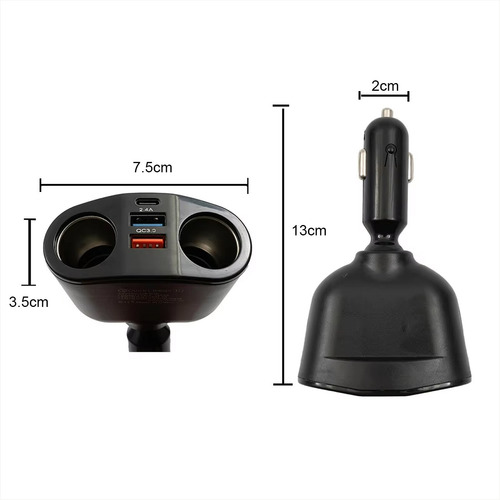 Adaptador Cargador Cigarrera Doble + 3 X Usb + Voltímetro!