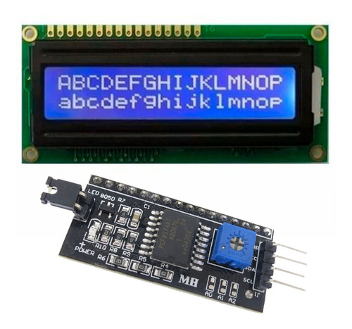 Pantalla Lcd 16x2 1602 Hd44780 Retroiluminación Azul Y Módulo Conversor I2c Para Arduino