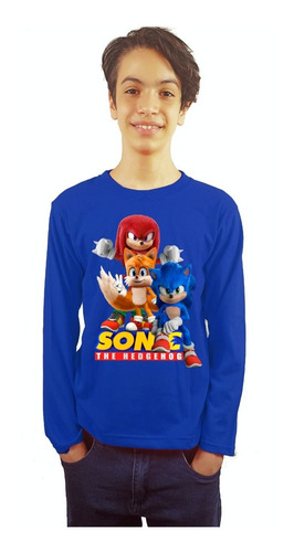 Polera De Sonic Manga Larga Estampada Dtf Cod 001