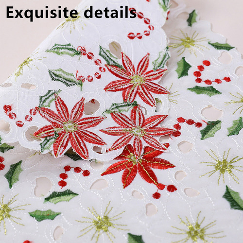 Mantel De Mesa Con Bandera Y Flores Navideñas Bordadas En Fo