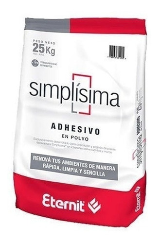 Adhesivo Eternit Simplísima Fibrocemento X 25 Kg
